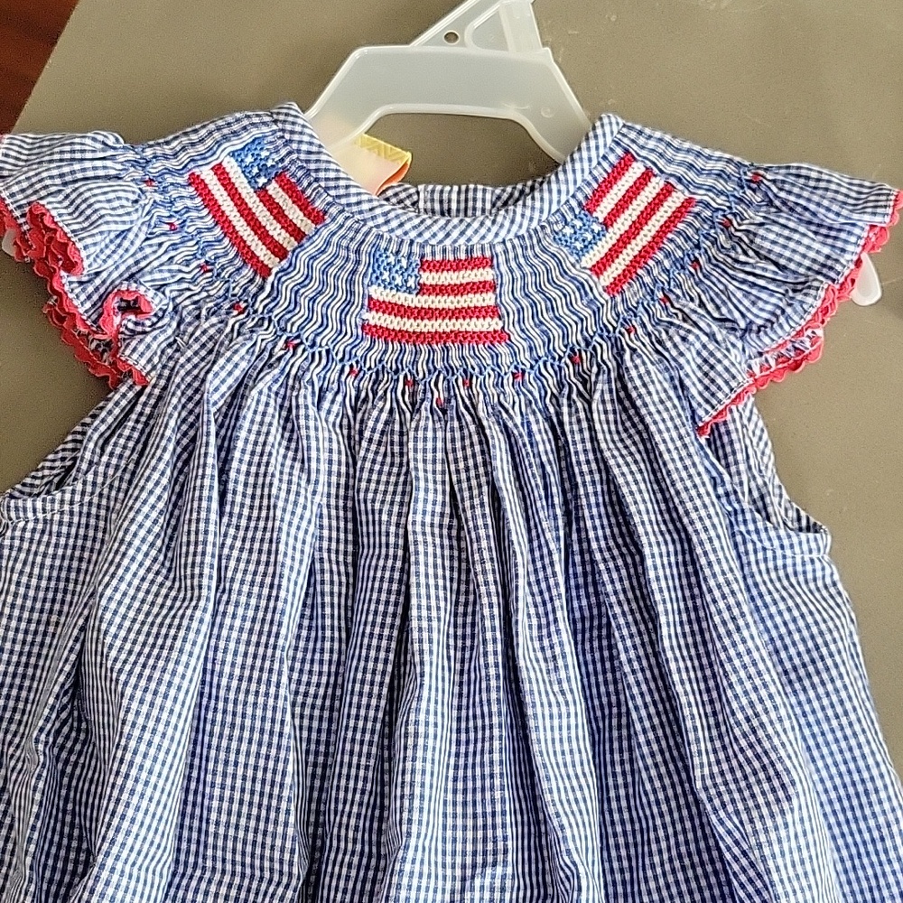 Salute The Flag Smocked Bubble Blue Size 24 M